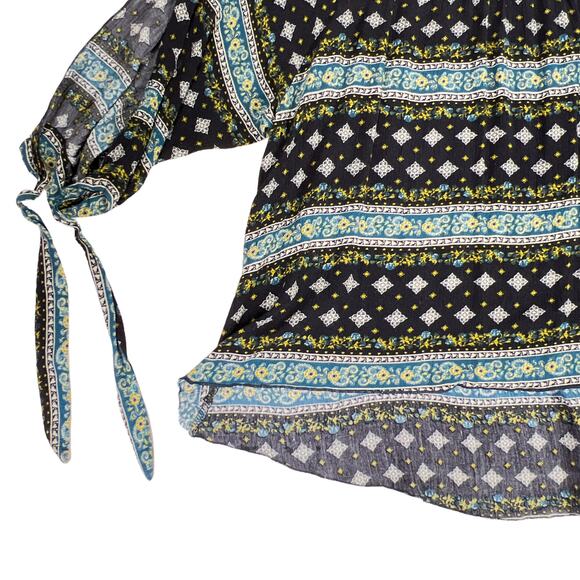 True Light Boho Floral Mixed Print Split Sleeve Cold Shoulder Top Blouse - Picture 10 of 16